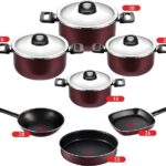 تيفال طقم حلل طهي ارماتال ، 4 مقاسات حلل طهي (18-22-26-30) سم وطاسة ووك 28 سم وطاسة شواء 26 سم وصينية فرن 30 سم، احمر