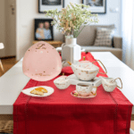 Oxford SC22-3-F3 24-Piece Tea Set, White x Pink