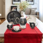 Oxford SC22-6-H1 25-Piece Tea Set, Black x White