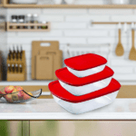 Pyrex Fridge Container with Red Lid 17, 23, 28 cm