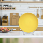 Flat plate, 27 cm, yellow Harlic porcelain from Kutahya