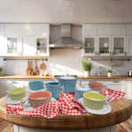 Andalus 17-piece ribbed tea set with stainless steel stand, multi-colored SHY198