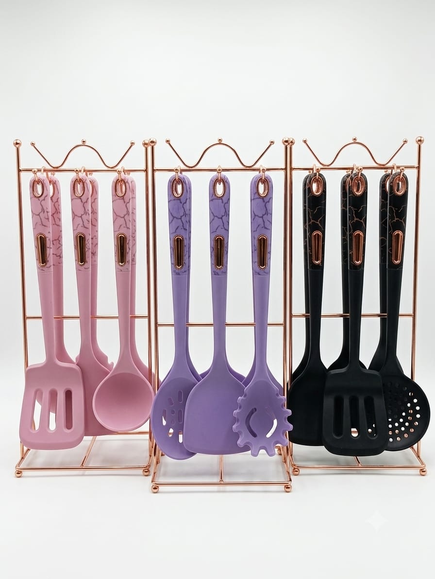 WhatsApp Image 2026-09-20 at 4.38.18 PM Multicolor silicone kitchen utensil set with a stainless steel stand. - Image 1