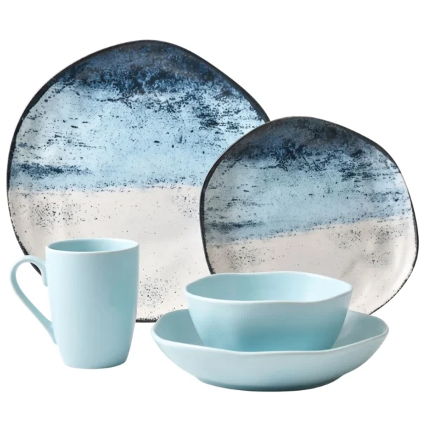 Oxford 30-Piece Organic Dinnerware Set, Light Blue, 23863-DG