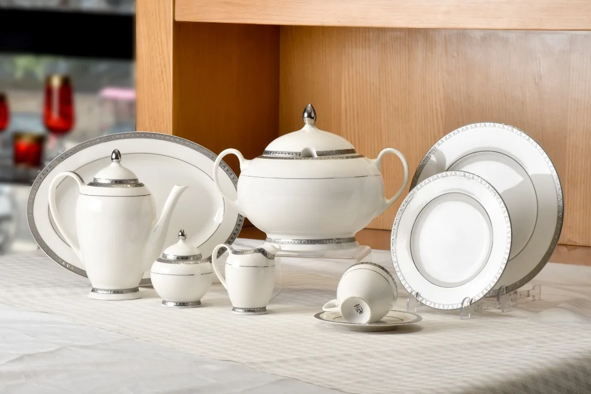 98932520260128102548 112-Piece Porcelain Dining Set – "Star" Collection, Silver Rim (1046112STARPLA) - Image 1